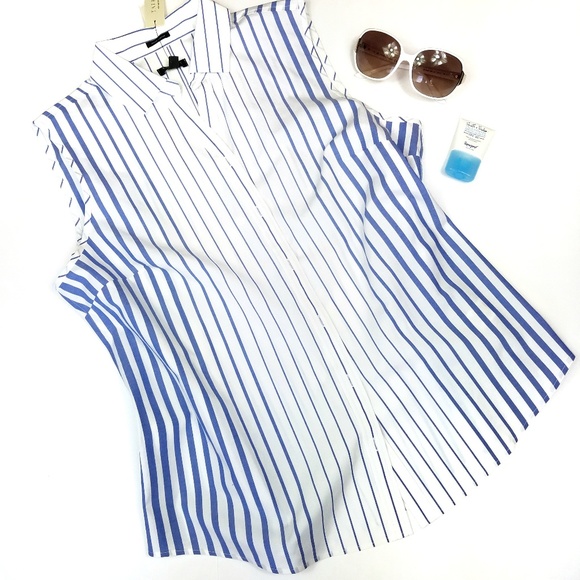 Talbots Tops - Talbots Nautical Blue & White Striped Cotton Top